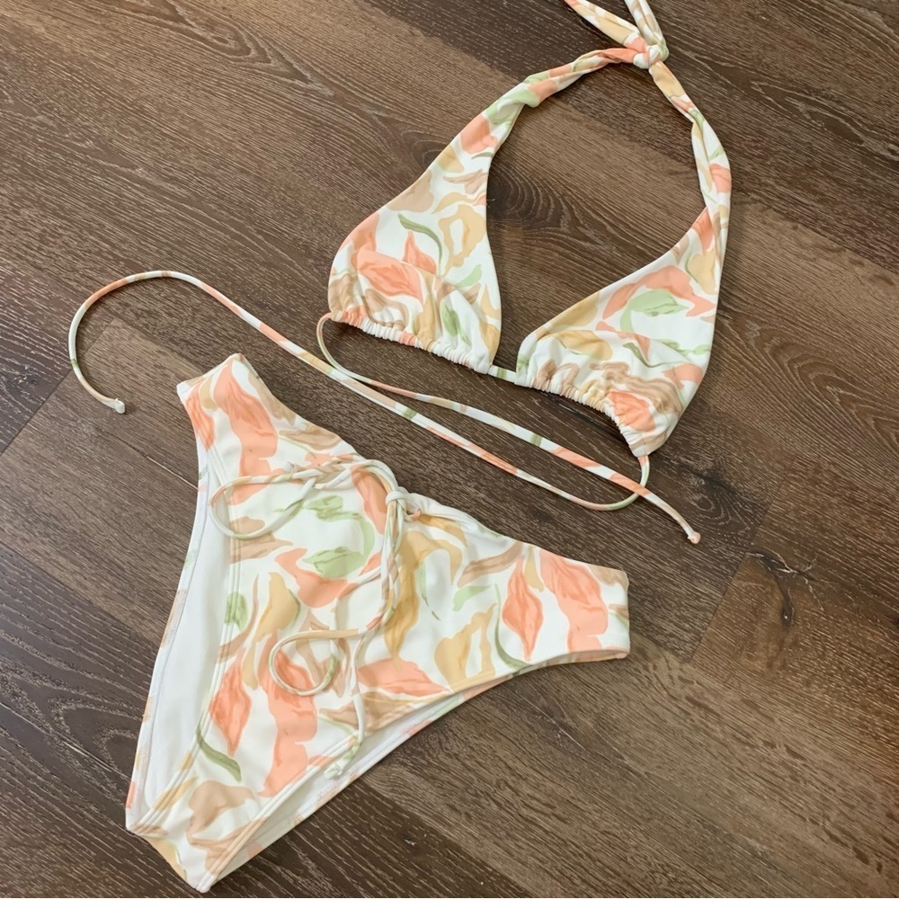 Abercrombie & fitch womens floral bikini tie neck/ cheeky swimsuit M